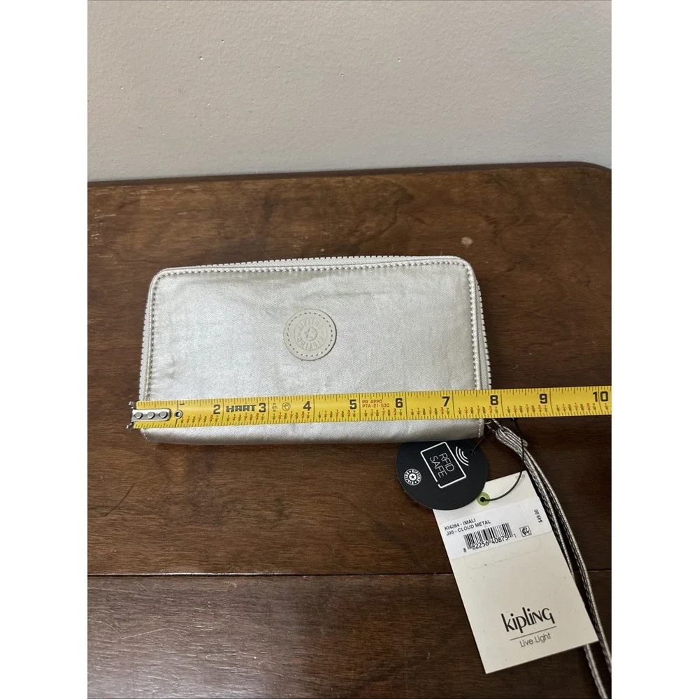 Kipling Imali Silver Cloud Metal Large RFID Wallet Wristlet KI4284 NEW